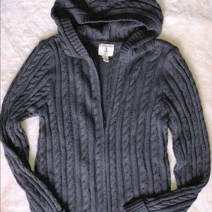 LN Lands End Grey cable cardigan hoodie sweater
